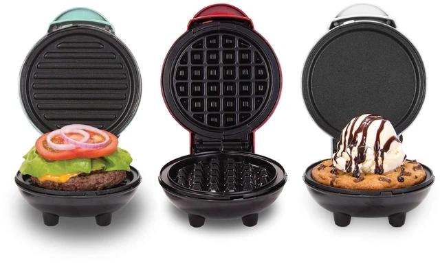 Main image of Mini Maker Set - Customized Treat Maker - Supports Multi-Function Cooking - Easy Cleanup and User-Friendly Design - White, Aqua & Red - Waffle, Grill & Griddle Irons