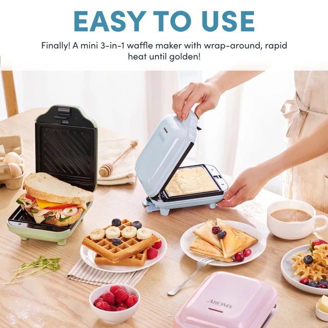Alt view image 5 of 7 - 3-in-1 Panini Press, Sandwich Grill, and Waffle Maker with Removable Ceramic Coated Plates