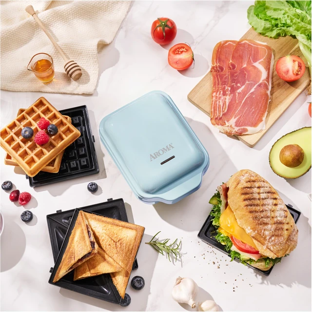 Alt view image 7 of 7 - 3-in-1 Panini Press, Sandwich Grill, and Waffle Maker with Removable Ceramic Coated Plates