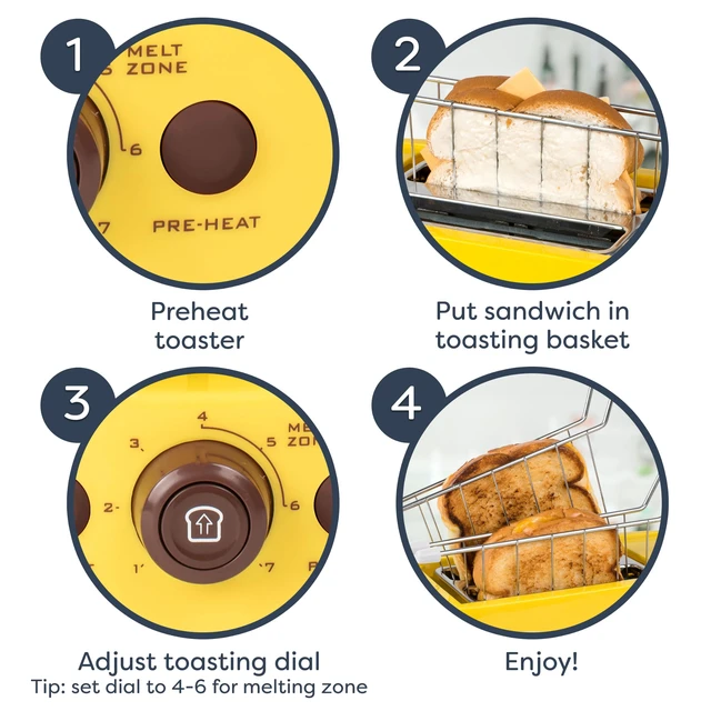 Alt view image 3 of 7 - Deluxe Grilled Cheese Sandwich Toaster with Easy-Clean Toasting Baskets - Adjustable Toasting Dial and Extra Wide Slots - Yellow
