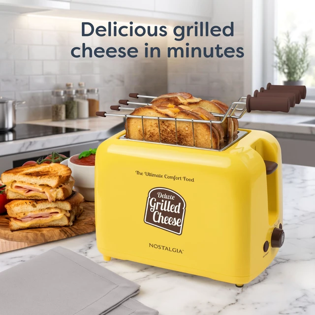 Alt view image 2 of 7 - Deluxe Grilled Cheese Sandwich Toaster with Easy-Clean Toasting Baskets - Adjustable Toasting Dial and Extra Wide Slots - Yellow