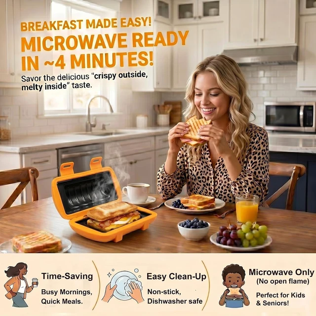 Alt view image 2 of 7 - Microwave Sandwich Maker, Non-Stick Panini Press and Pocket Mini Pie Maker | Double-sided toaster for grilled cheese, hot dogs and breakfast sandwiches; makes crispy toasties and mini pies in minutes