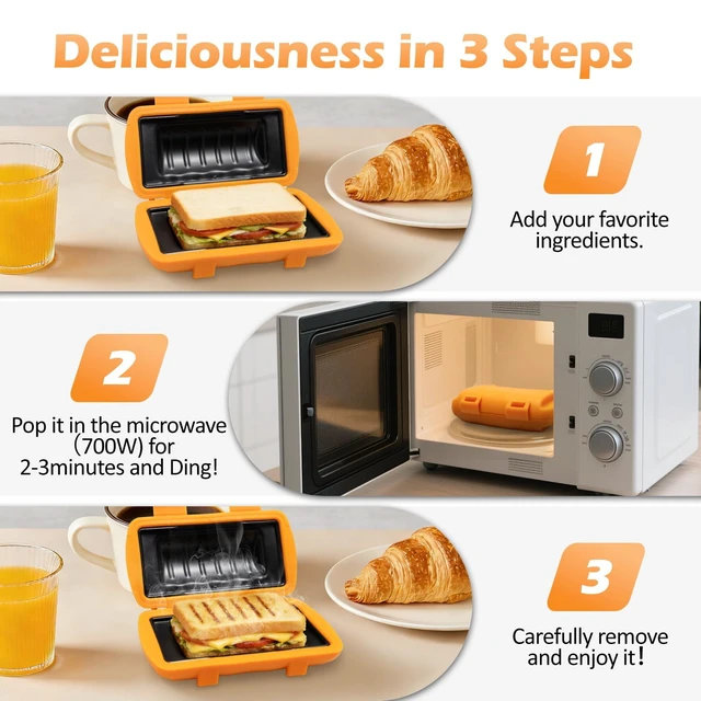 Alt view image 4 of 7 - Microwave Sandwich Maker, Non-Stick Panini Press and Pocket Mini Pie Maker | Double-sided toaster for grilled cheese, hot dogs and breakfast sandwiches; makes crispy toasties and mini pies in minutes
