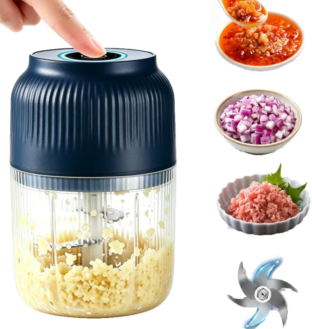 Main image of Electric Garlic Chopper, Food Chopper USB Rechargeable, Mini Vegetable Chopper, Garlic Mincer and Onion Chopper, Portable Small Food Processor for Ginger, Chili, Vegetables (Blue, 400ML)