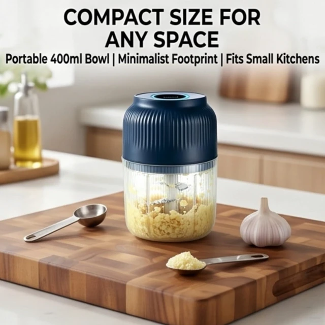 Alt view image 3 of 6 - Electric Garlic Chopper, Food Chopper USB Rechargeable, Mini Vegetable Chopper, Garlic Mincer and Onion Chopper, Portable Small Food Processor for Ginger, Chili, Vegetables (Blue, 400ML)