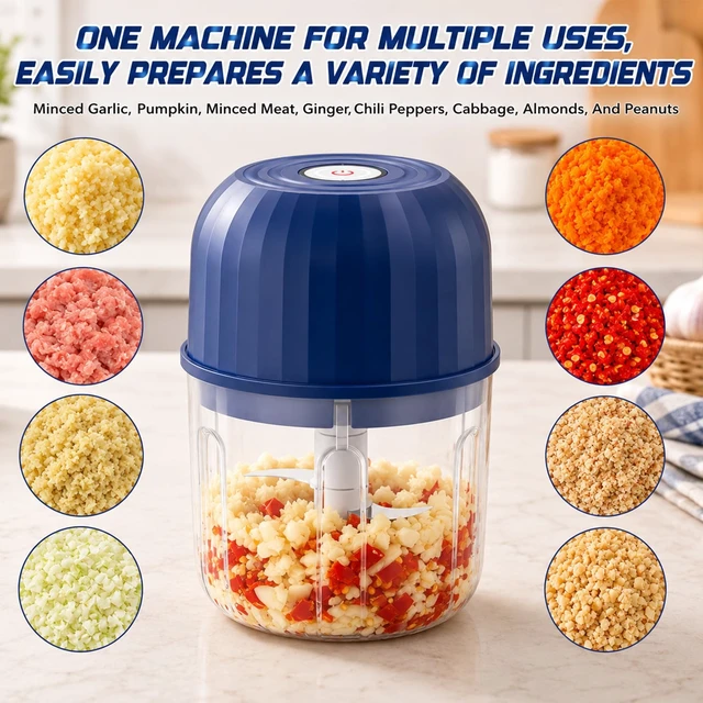 Alt view image 2 of 7 - Electric Garlic Chopper,Mini Electric Food Chopper,Electric Mini Garlic Chopper Set,Small Garlic Chopper Mincer,Electric Food Chopper Tool,USB Rechargeable,Wireless Veggie Grinder (Blue)