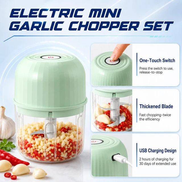 Alt view image 3 of 7 - Electric Garlic Chopper,Mini Electric Food Chopper,Electric Mini Garlic Chopper Set,Small Garlic Chopper Mincer,Electric Food Chopper Tool,USB Rechargeable,Wireless Veggie Grinder (Blue)