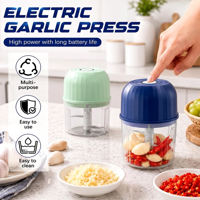 Alt view image 5 of 7 - Electric Garlic Chopper,Mini Electric Food Chopper,Electric Mini Garlic Chopper Set,Small Garlic Chopper Mincer,Electric Food Chopper Tool,USB Rechargeable,Wireless Veggie Grinder (Blue)