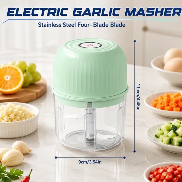 Alt view image 7 of 7 - Electric Garlic Chopper,Mini Electric Food Chopper,Electric Mini Garlic Chopper Set,Small Garlic Chopper Mincer,Electric Food Chopper Tool,USB Rechargeable,Wireless Veggie Grinder (Blue)