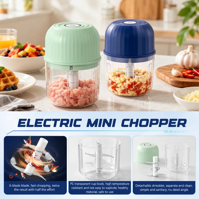 Alt view image 6 of 7 - Electric Garlic Chopper,Mini Electric Food Chopper,Electric Mini Garlic Chopper Set,Small Garlic Chopper Mincer,Electric Food Chopper Tool,USB Rechargeable,Wireless Veggie Grinder (Blue)