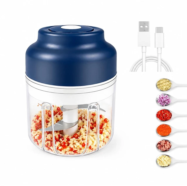 Main image of MMini Food Chopper Wireless Electric 10.8oz Kitchen Garlic Chopper | USB charging keeps meal prep easy, ideal for mincing chopped garlic, onion pieces, chili and herbs in small kitchens.