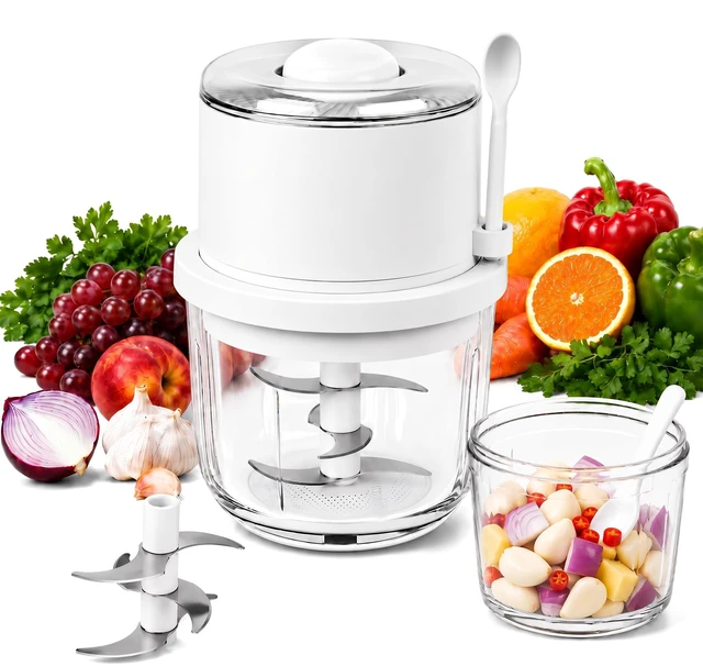 Main image of Electric Garlic Chopper 350ML, Portable USB Rechargeable Veggie Chopper | Glass Bowl Mini Food Processor, Wireless Garlic Grinder Masher Onion Chopper for Ginger, Chili, Fruit, Meat, etc