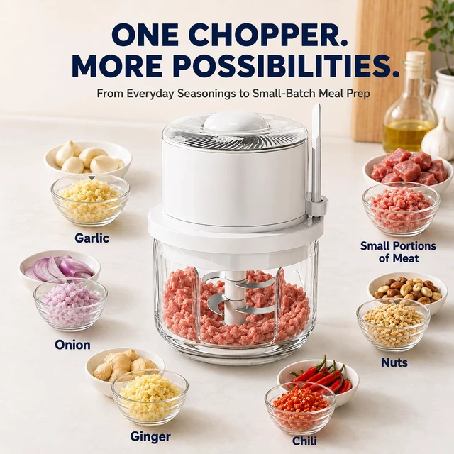 Alt view image 3 of 7 - Electric Garlic Chopper 350ML, Portable USB Rechargeable Veggie Chopper | Glass Bowl Mini Food Processor, Wireless Garlic Grinder Masher Onion Chopper for Ginger, Chili, Fruit, Meat, etc
