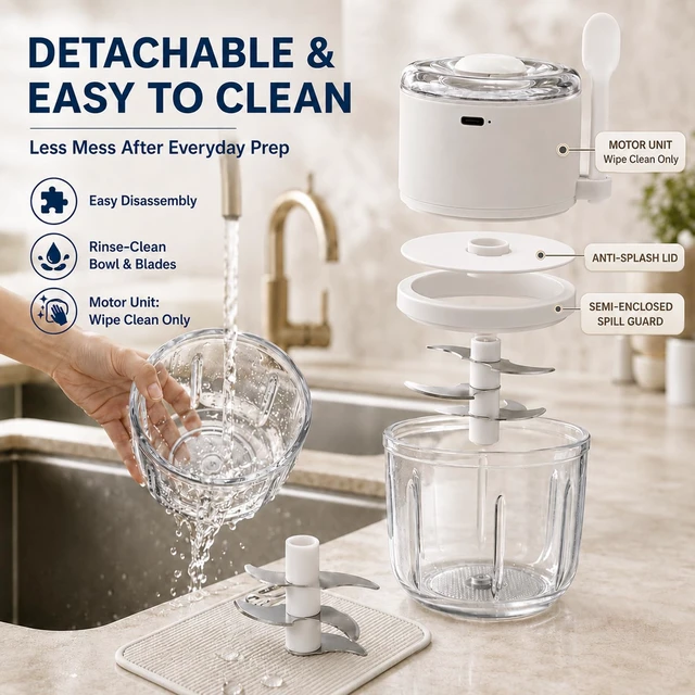 Alt view image 6 of 7 - Electric Garlic Chopper 350ML, Portable USB Rechargeable Veggie Chopper | Glass Bowl Mini Food Processor, Wireless Garlic Grinder Masher Onion Chopper for Ginger, Chili, Fruit, Meat, etc