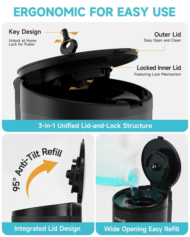 Alt view image 4 of 7 - Automatic Liquid Soap Dispenser,25oz Capacity for Bathroom,Matteblack | No-Drill and Screw Wall Mount Install Design for Space-Saving,4*AA batteries(Not Included) Ensure Long Standby,Model AK1205E