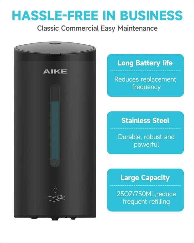 Alt view image 5 of 7 - Automatic Liquid Soap Dispenser,25oz Capacity for Bathroom,Matteblack | No-Drill and Screw Wall Mount Install Design for Space-Saving,4*AA batteries(Not Included) Ensure Long Standby,Model AK1205E