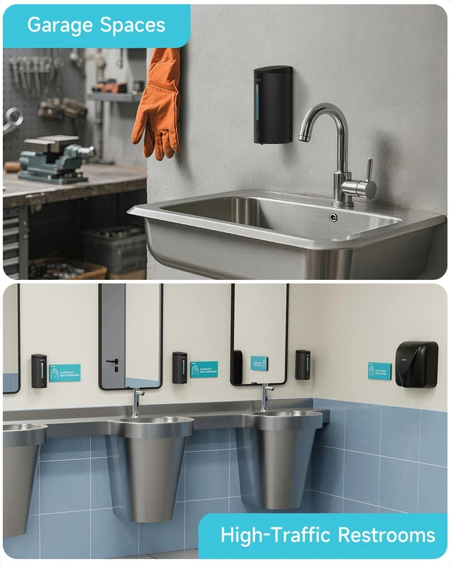 Alt view image 7 of 7 - Automatic Liquid Soap Dispenser,25oz Capacity for Bathroom,Matteblack | No-Drill and Screw Wall Mount Install Design for Space-Saving,4*AA batteries(Not Included) Ensure Long Standby,Model AK1205E