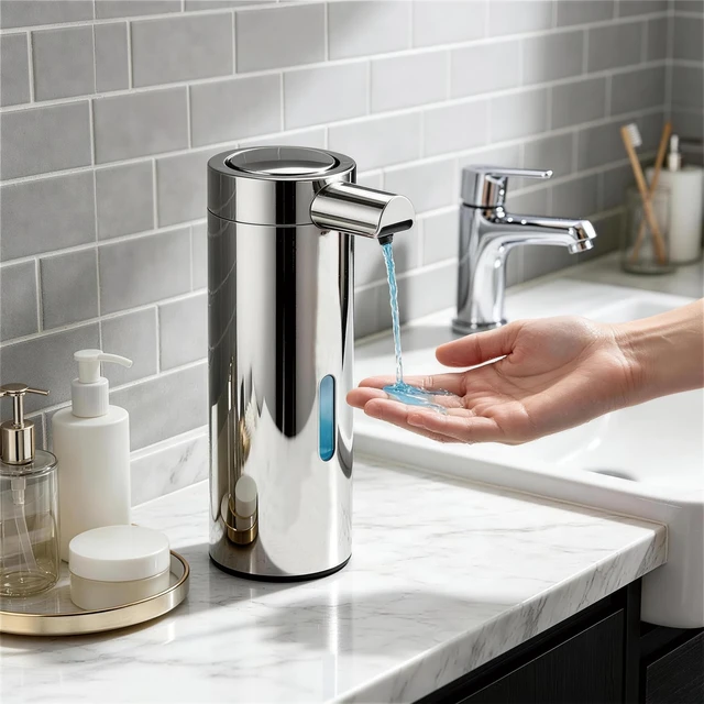Alt view image 2 of 7 - Automatic Soap Dispenser, 12 fl oz, Stainless Steel, Touchless, Silver | Liquid Hand Soap Dispenser, Variable Dispense, Rechargeable, No-Drip Spout, For Kitchen and Bathroom