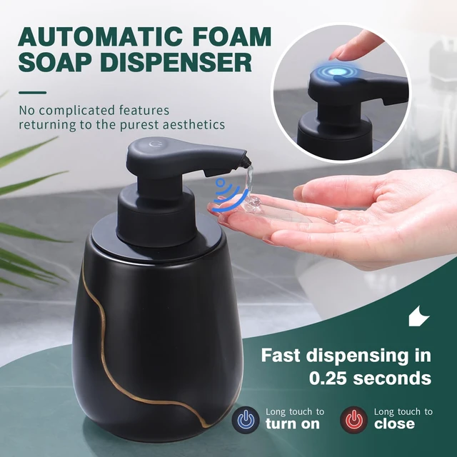 Alt view image 2 of 7 - Rechargeable Auto Touchless Liquid Soap Dispenser 17oz Ceramic | With Elegant Golden Curved Line.With Waterproof Pump,Touch-Free Sensing.17oz Dish Soap For Kitchen And BathroomBlack