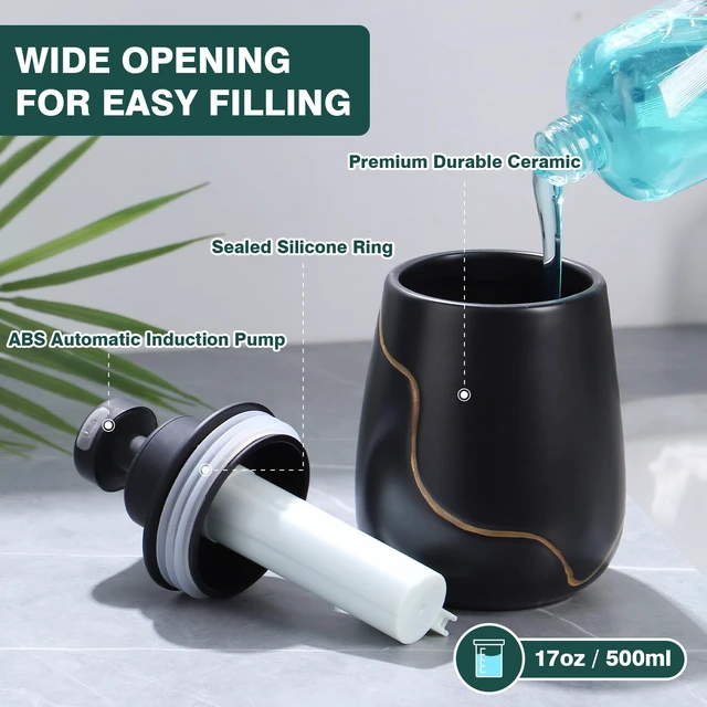 Alt view image 5 of 7 - Rechargeable Auto Touchless Liquid Soap Dispenser 17oz Ceramic | With Elegant Golden Curved Line.With Waterproof Pump,Touch-Free Sensing.17oz Dish Soap For Kitchen And BathroomBlack