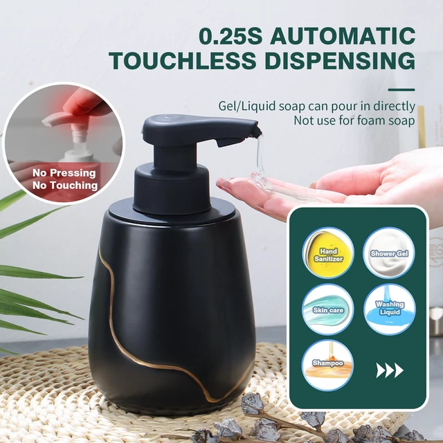 Alt view image 7 of 7 - Rechargeable Auto Touchless Liquid Soap Dispenser 17oz Ceramic | With Elegant Golden Curved Line.With Waterproof Pump,Touch-Free Sensing.17oz Dish Soap For Kitchen And BathroomBlack