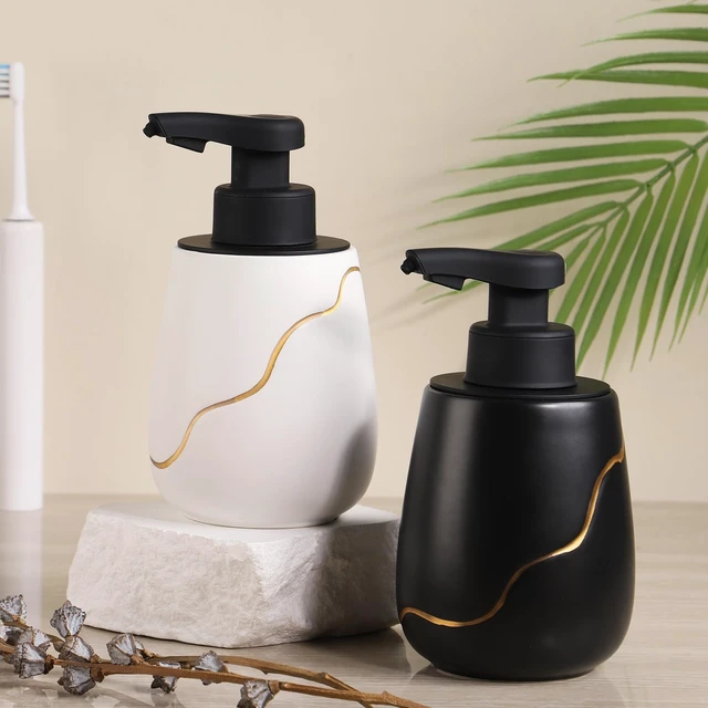 Alt view image 6 of 7 - Rechargeable Auto Touchless Liquid Soap Dispenser 17oz Ceramic | With Elegant Golden Curved Line.With Waterproof Pump,Touch-Free Sensing.17oz Dish Soap For Kitchen And BathroomBlack