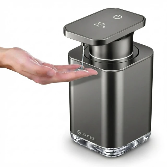 Main image of Automatic Soap Dispenser with Digital Display, Touchless Sensor, USB-C Rechargeable, No Drip Pump, 3-Level Adjustable, IPX5 Waterproof, 450ml Capacity Modern Bathroom & Kitchen Countertop (Grey)