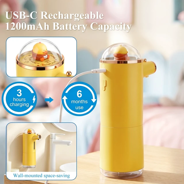 Alt view image 3 of 7 - Automatic Liquid Soap Dispenser Touchless, USB Rechargeable Smart Hand Soap Dispenser, 13.5oz/400ml, 3-Level Adjustable, Wall Mounted for Kitchen Bathroom Family (Yellow)