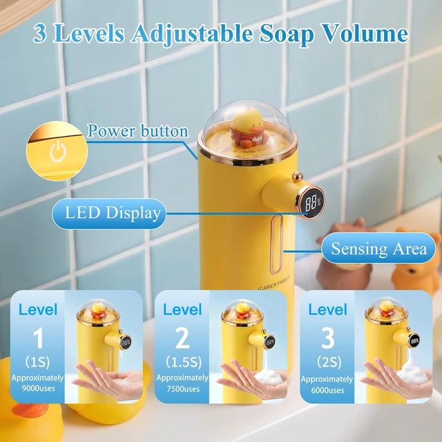 Alt view image 4 of 7 - Automatic Liquid Soap Dispenser Touchless, USB Rechargeable Smart Hand Soap Dispenser, 13.5oz/400ml, 3-Level Adjustable, Wall Mounted for Kitchen Bathroom Family (Yellow)