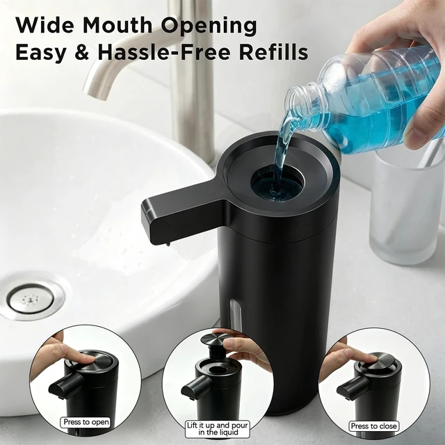 Alt view image 3 of 6 - Touchless Stainless Steel Soap Dispenser Liquid Sensor Pump, 12oz Automatic Hand Soap Dispenser with 3 Level Adjustable Sensor, USB Rechargeable Soap Pump for Kitchen Bathroom Sink, Black