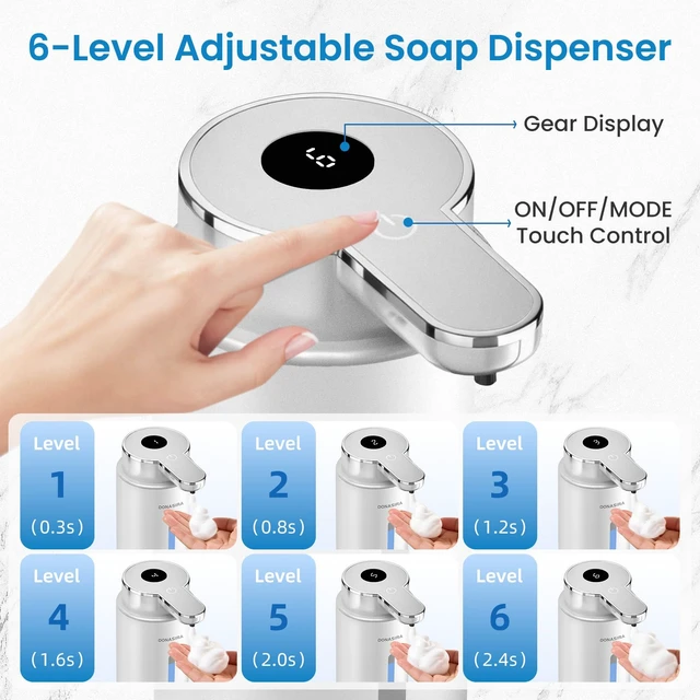 Alt view image 3 of 7 - Automatic Foaming Soap Dispenser HD Display Rechargeable, Silver | 15oz/420mL, 6 Adjustable Levels, long battery life, Touchless,countertop & wall mount, IPX5 waterproof for kitchen & bathroom