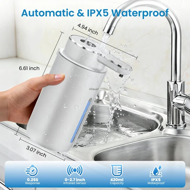 Alt view image 4 of 7 - Automatic Foaming Soap Dispenser HD Display Rechargeable, Silver | 15oz/420mL, 6 Adjustable Levels, long battery life, Touchless,countertop & wall mount, IPX5 waterproof for kitchen & bathroom