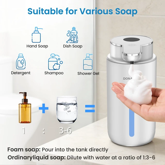 Alt view image 6 of 7 - Automatic Foaming Soap Dispenser HD Display Rechargeable, Silver | 15oz/420mL, 6 Adjustable Levels, long battery life, Touchless,countertop & wall mount, IPX5 waterproof for kitchen & bathroom