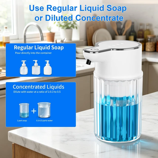 Alt view image 4 of 7 - Automatic Liquid Soap Dispenser Touchless 12oz Wall Mounted | Rechargeable Soap Dispenser with 4 Adjustable Levels, Auto Hand Soap Dispenser for Kitchen, Bathroom Countertop