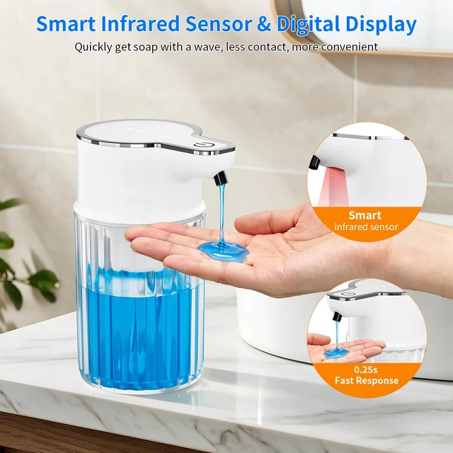 Alt view image 7 of 7 - Automatic Liquid Soap Dispenser Touchless 12oz Wall Mounted | Rechargeable Soap Dispenser with 4 Adjustable Levels, Auto Hand Soap Dispenser for Kitchen, Bathroom Countertop