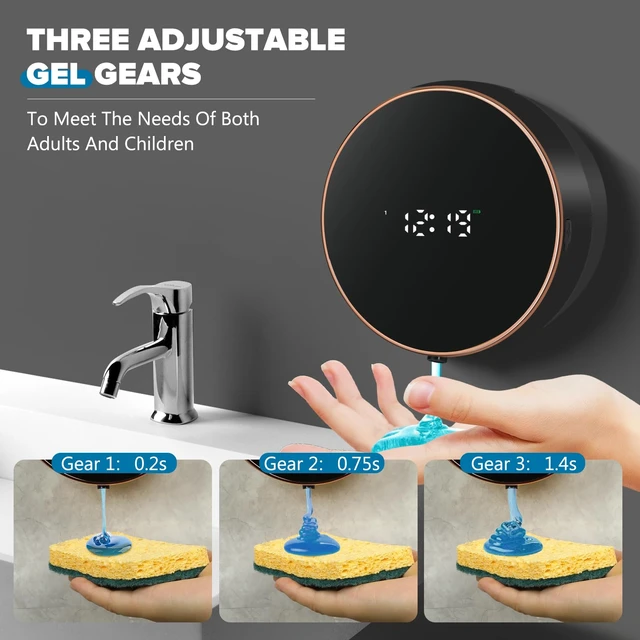 Alt view image 4 of 7 - Automatic Soap Dispenser, Touchless Rechargeable Wall Mount | Smart Display, 3 Gears Adjustable Liquid Hand Dish Soap Dispenser for Kitchen Sink Bathroom Black