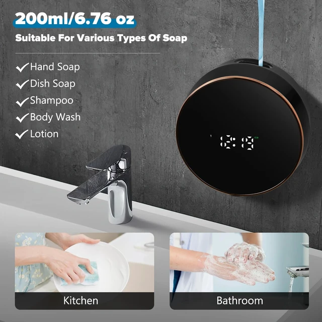 Alt view image 6 of 7 - Automatic Soap Dispenser, Touchless Rechargeable Wall Mount | Smart Display, 3 Gears Adjustable Liquid Hand Dish Soap Dispenser for Kitchen Sink Bathroom Black