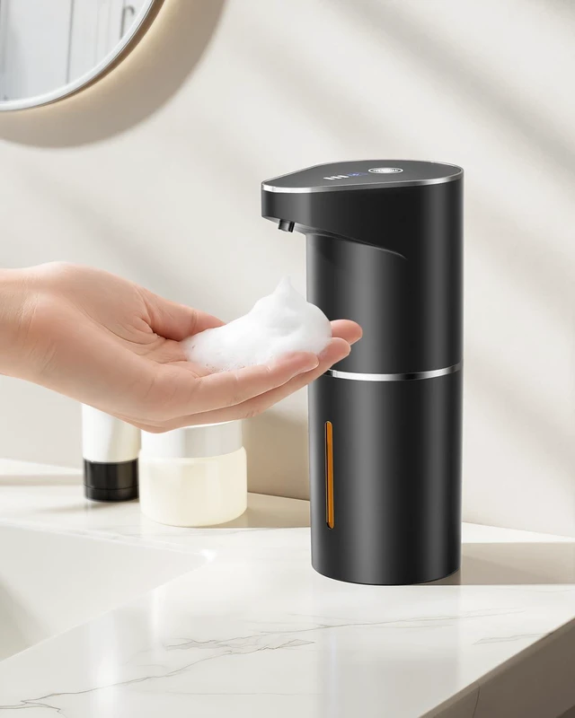 Main image of Automatic Foaming Soap Dispenser Touchless, 3-Level Adjustable | Rechargeable, 90-day Use, 350ml, Wall Mountable, IPX5, Hands Free Dispenser for Kitchen, Bathroom, Black
