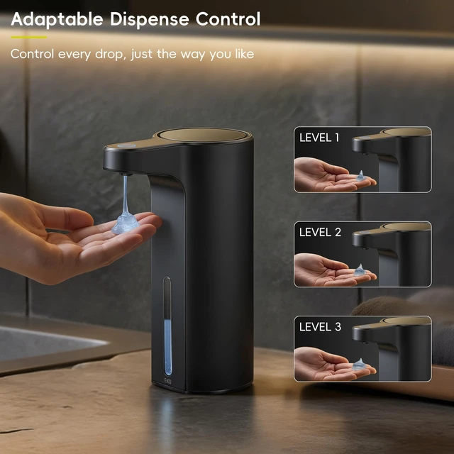 Alt view image 2 of 7 - Aroma 9 fl oz Automatic Liquid Soap Dispenser, Rechargeable Soap Dispenser for Kitchen and Bathroom with Adjustable Volume Control (Matte Black Steel)