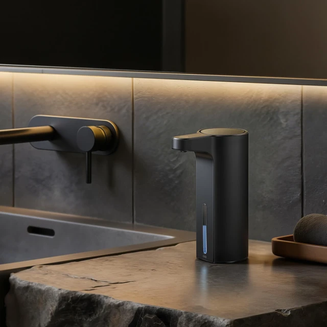Alt view image 6 of 7 - Aroma 9 fl oz Automatic Liquid Soap Dispenser, Rechargeable Soap Dispenser for Kitchen and Bathroom with Adjustable Volume Control (Matte Black Steel)