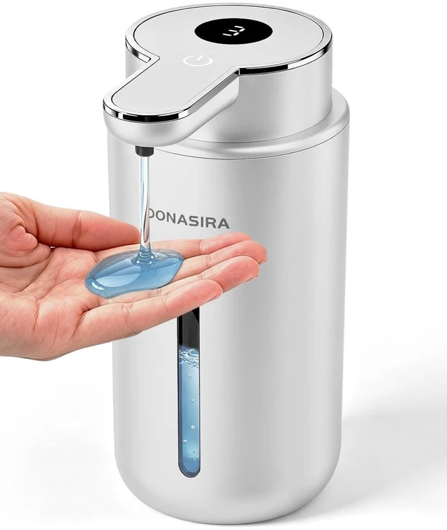 Main image of Touchless Automatic Liquid Soap Dispenser, Rechargeable Silver | 410 mL, 6 levels, HD display, USB-C recharge, long battery, countertop & wall mount, IPX5 waterproof for kitchen & bathroom