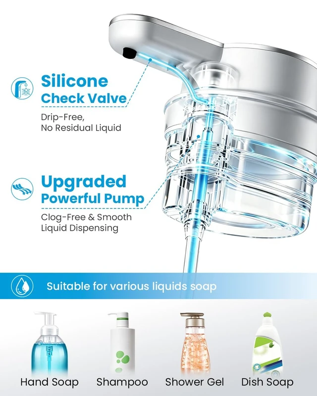 Alt view image 4 of 7 - Touchless Automatic Liquid Soap Dispenser, Rechargeable Silver | 410 mL, 6 levels, HD display, USB-C recharge, long battery, countertop & wall mount, IPX5 waterproof for kitchen & bathroom