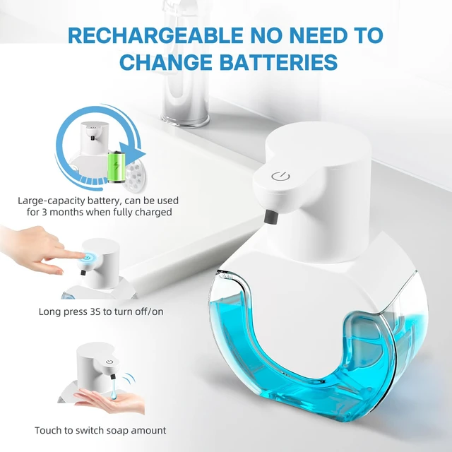 Alt view image 3 of 7 - 2 Pack Automatic Liquid Soap Dispenser,14.2oz/420ML Touchless Automatic Soap Dispenser,Rechargeabled Wall Mounted Smart Pump for Bathroom Kitchen