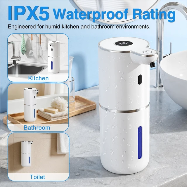 Alt view image 5 of 7 - Automatic Liquid Soap Dispenser Touchless, Smart Digital Display | 12.8oz/380mL, Up to 90 Days Battery Life, 6 Adjustable Level, Rechargeable, Wall Mountable IPX5 for Kitchen & Bathroom, White