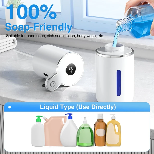 Alt view image 6 of 7 - Automatic Liquid Soap Dispenser Touchless, Smart Digital Display | 12.8oz/380mL, Up to 90 Days Battery Life, 6 Adjustable Level, Rechargeable, Wall Mountable IPX5 for Kitchen & Bathroom, White