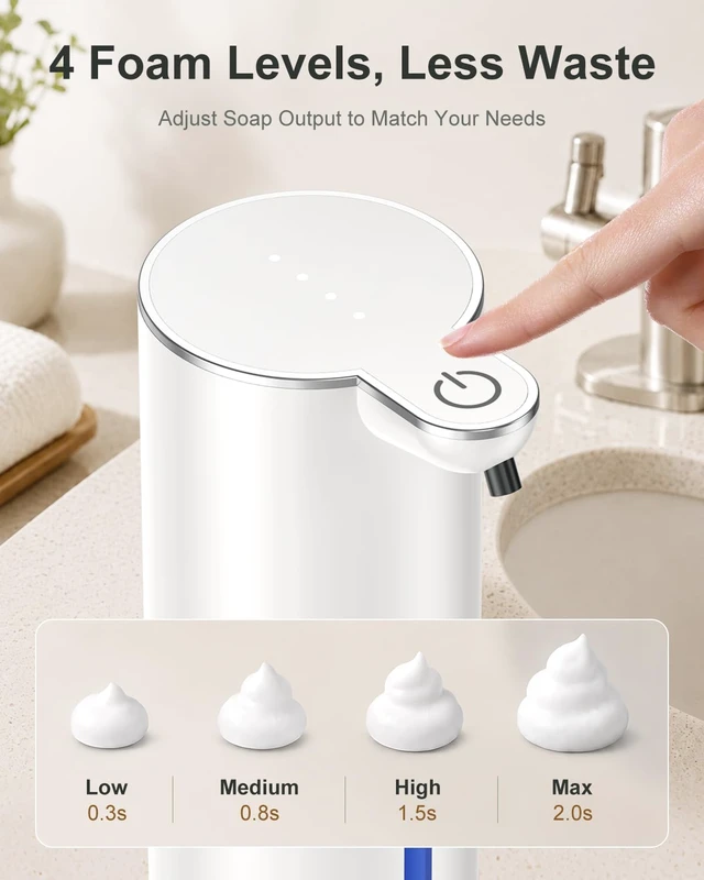 Alt view image 3 of 7 - Automatic Foaming Soap Dispenser Touchless, 4 Adjustable Levels | Foam Soap Dispenser 380ML, USB Charging Wall Mount for Kitchen & Bathroom, IPX5 Waterproof