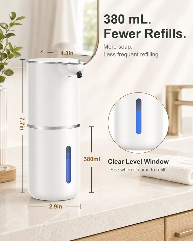 Alt view image 5 of 7 - Automatic Foaming Soap Dispenser Touchless, 4 Adjustable Levels | Foam Soap Dispenser 380ML, USB Charging Wall Mount for Kitchen & Bathroom, IPX5 Waterproof