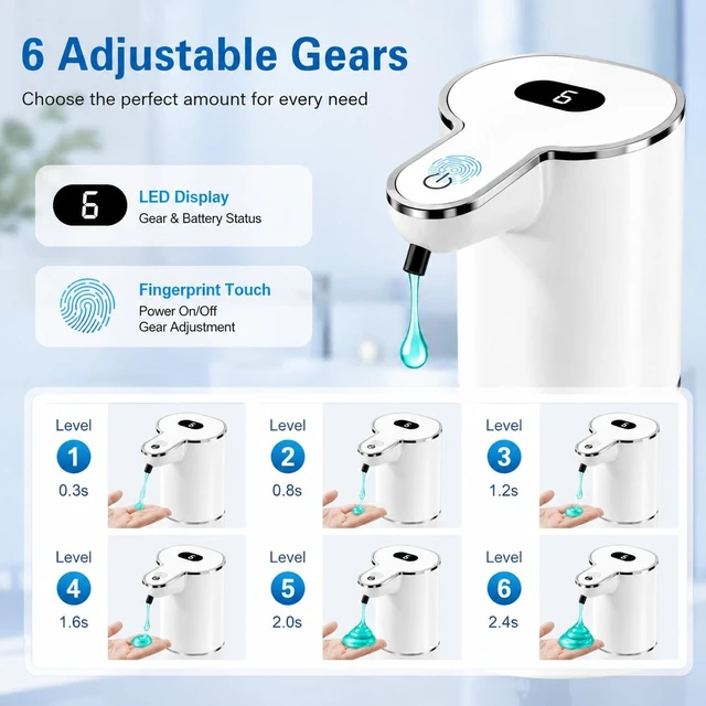 Alt view image 2 of 7 - Automatic Liquid Soap Dispenser Touchless, 6 Level Adjustable, USB Rechargeable Smart Hand Soap Dispenser, Physical Button Operation, 13.5oz/400mL Wall Mounted for Bathroom Kitchen Dish Soap