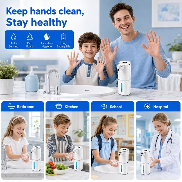 Alt view image 5 of 7 - Automatic Liquid Soap Dispenser Touchless, 6 Level Adjustable, USB Rechargeable Smart Hand Soap Dispenser, Physical Button Operation, 13.5oz/400mL Wall Mounted for Bathroom Kitchen Dish Soap