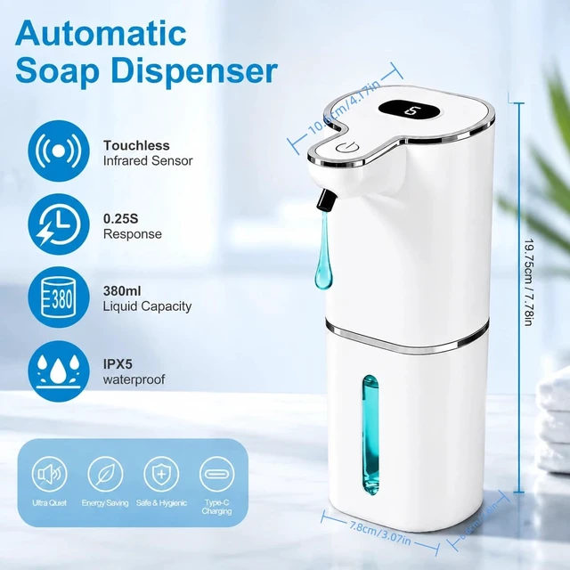 Alt view image 4 of 7 - Automatic Liquid Soap Dispenser Touchless, 6 Level Adjustable, USB Rechargeable Smart Hand Soap Dispenser, Physical Button Operation, 13.5oz/400mL Wall Mounted for Bathroom Kitchen Dish Soap